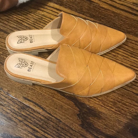camel leather mules